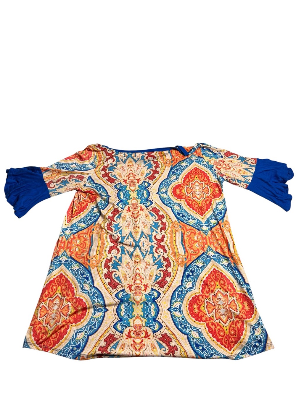 R. Rouge 3X Paisley Tunic Top Blue Orange Bell Sleeve V Neck Boho - Picture 4 of 11